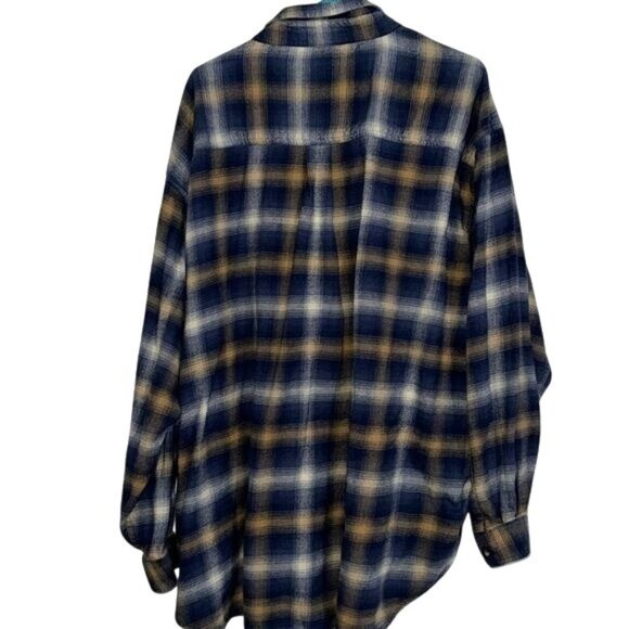 Mens Woodland Trail Blue & Tan Plaid Button-Up Shirt 3X Cotton/Rayon Blend Made - Picture 6 of 9